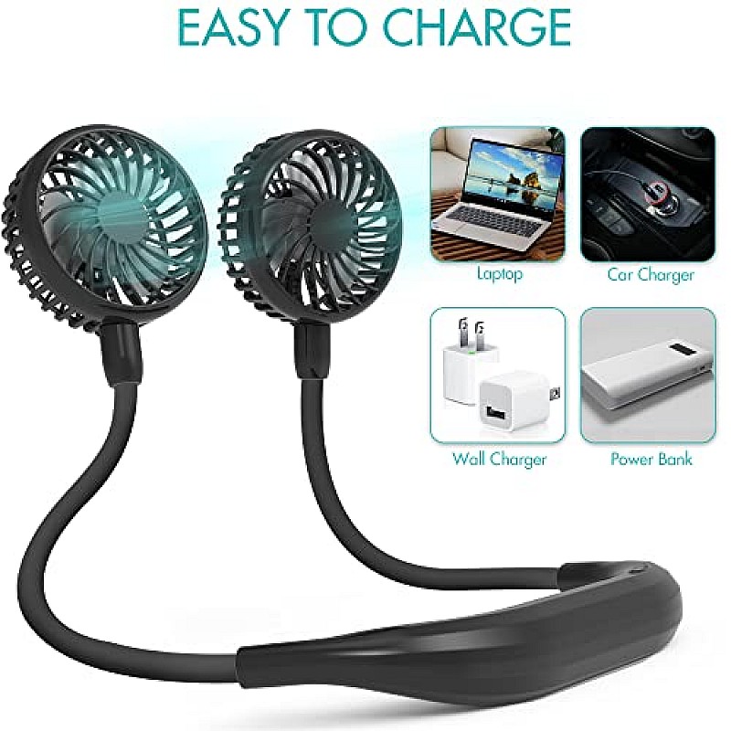 AIRTREE Neck Fan Battery Operated Neckband Fan Hand-Free Wearable Personal Fan for Hot Flashes 