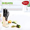 Pigeon by Stovekraft Angular Holder Shears Kitchen Knifes 6 Piece Set with Wooden Block (Stainless Steel)