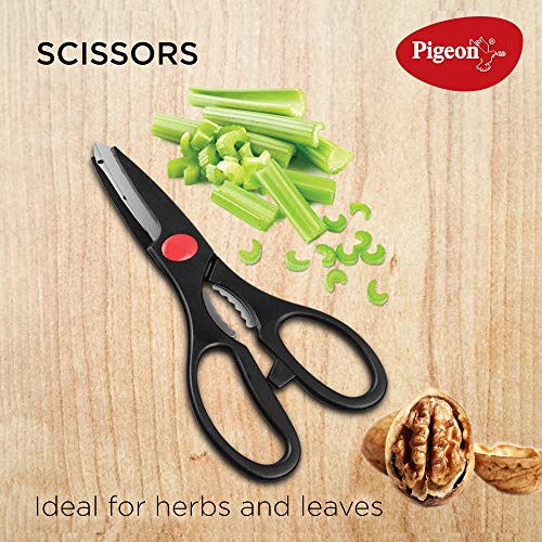 Pigeon by Stovekraft Angular Holder Shears Kitchen Knifes 6 Piece Set with Wooden Block (Stainless Steel) Pigeon by Stovekraft Angular Holder Shears Kitchen Knifes 6 Piece Set with Wooden Block (Stainless Steel)
