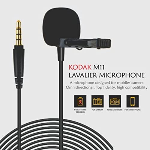 Kodak M11 2.5mm Lavalier Microphone with Adapter for Smartphones Kodak M11 2.5mm Lavalier Microphone with Adapter for Smartphones