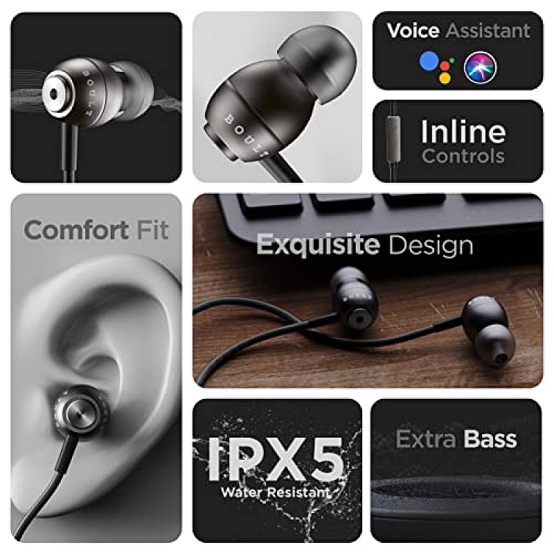 Boult Audio BassBuds Storm-X in-Ear Wired Earphones with Mic HD Sound (Grey)