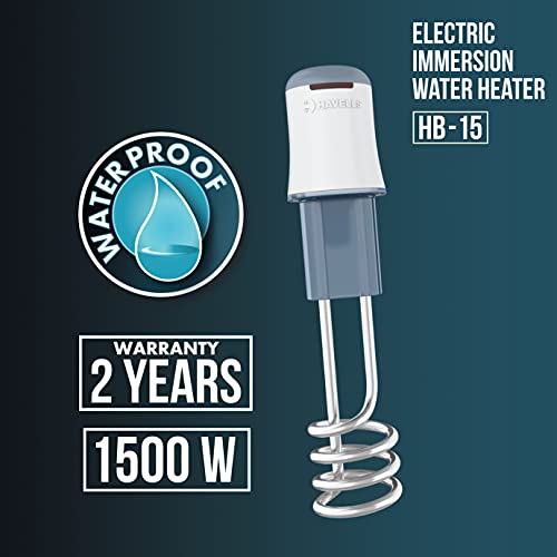 Havells HP15 Auto 1500 Watt Immersion Heater  ISI Mark Heavy Duty 3 Pin Moulded Plug, Touch Protection Cover Blue