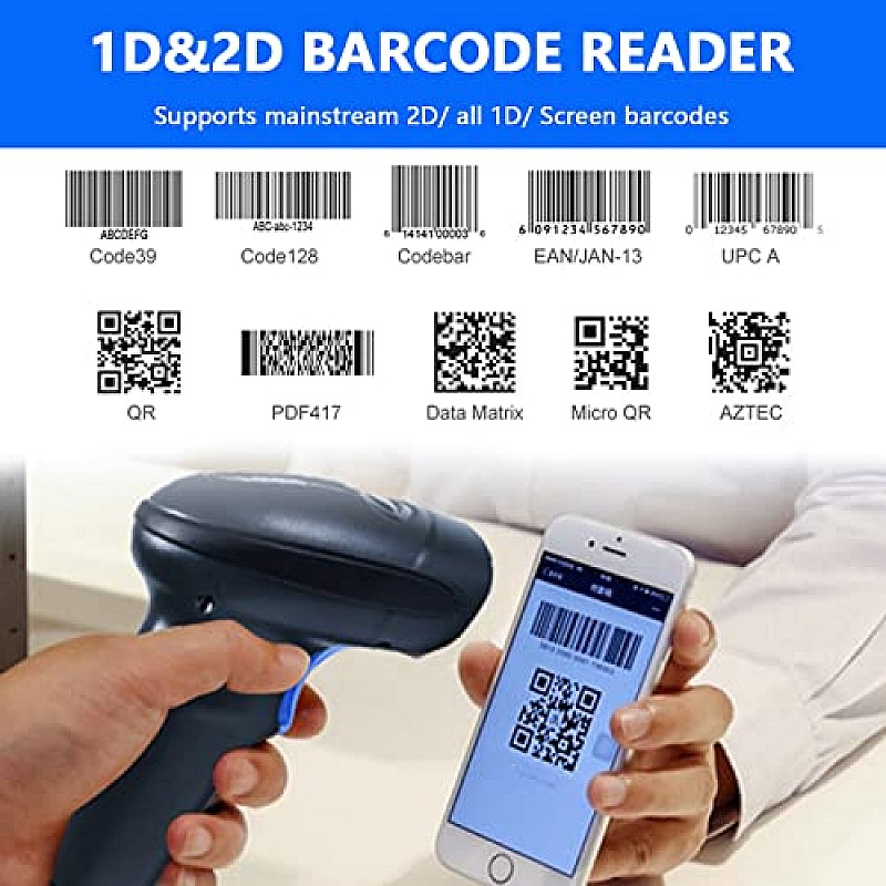 HENEX HC-3208 2D Barcode Scanner USB 1D/2D/QR Code Scanner Handheld Barcode Reader Supports Reading Screen Barcodes