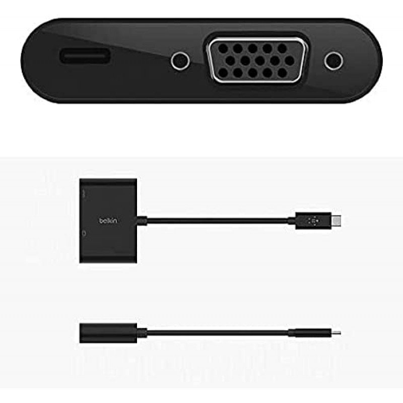 Belkin USB-C to VGA Adapter + Charge MacBook Pro VGA Adapter, Black