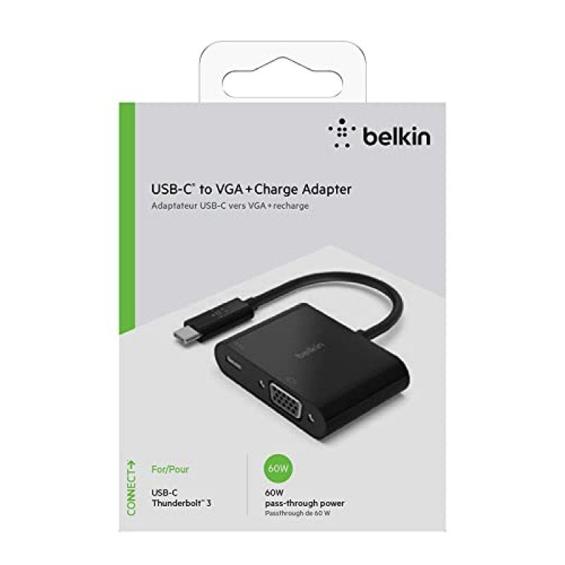 Belkin USB-C to VGA Adapter + Charge MacBook Pro VGA Adapter, Black