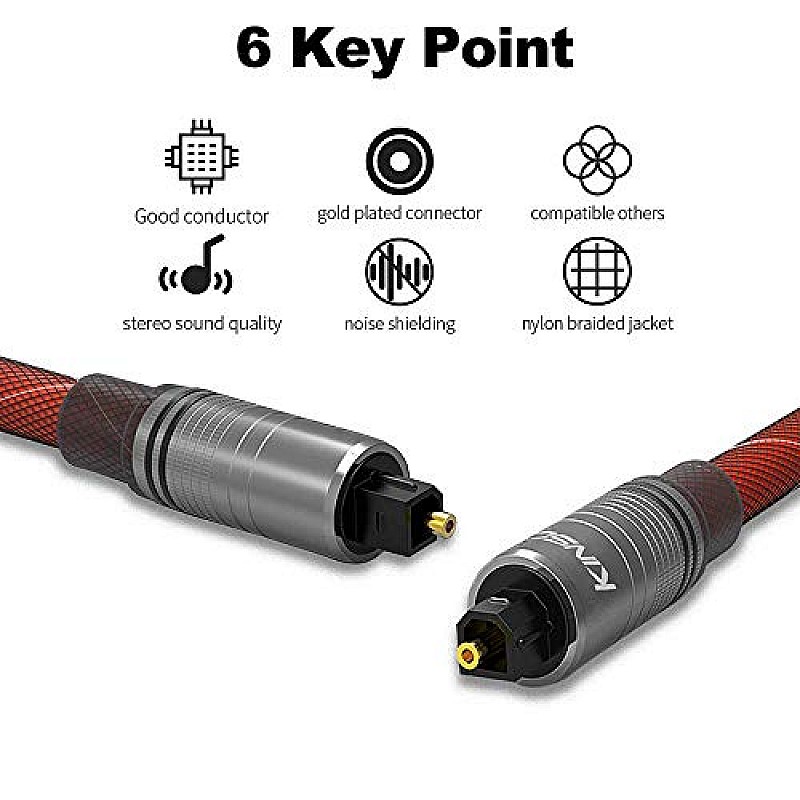 Kinsound Optical Audio Toslink Cable, Dolby Fiber Optic Cable 