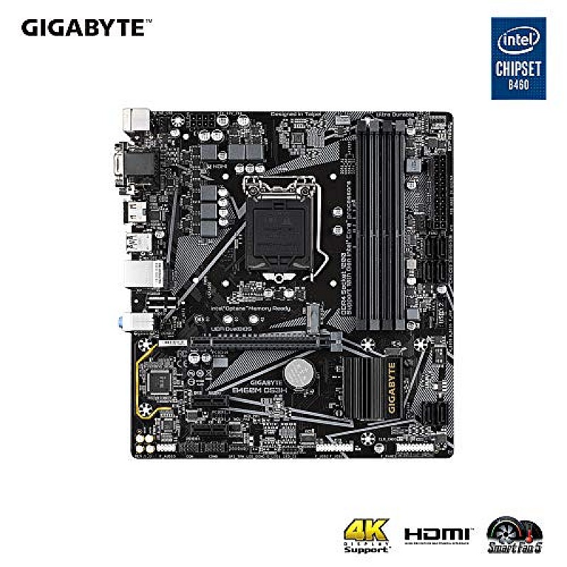 GIGABYTE B460M Gaming HD Motherboard with Gaming LAN, PCIe Gen3 x4 M.2, Anti-Sulfur Resistor, Smart Fan 5