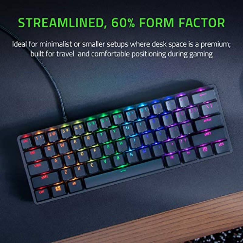 Razer Huntsman Mini 60% Gaming Keyboard Fastest Keyboard Switches Ever Clicky Optical Switches Chroma Rgb Lighting  Classic Black, Wired