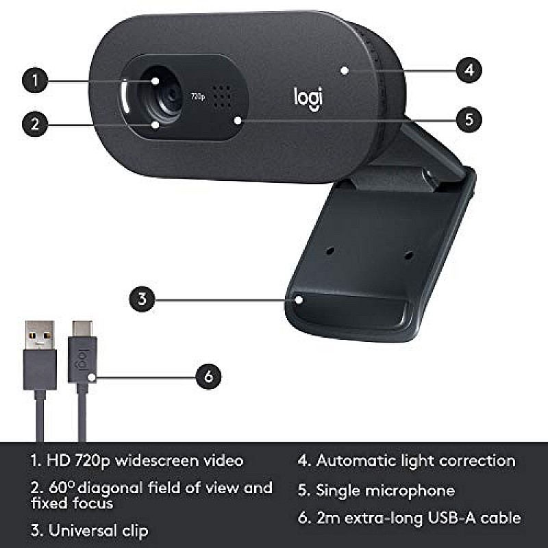 Logitech C505 HD Webcam - 720p HD External USB Camera for Desktop or Laptop with Long-Range Microphone