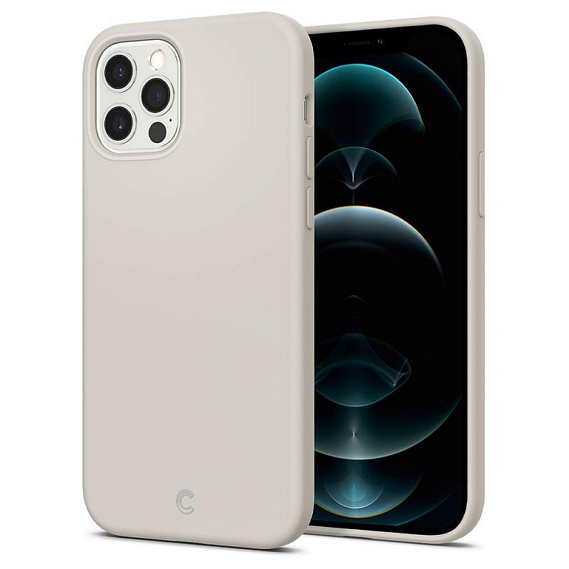 CYRILL Spigen Silicone Collection Soft Gel Fully Body Protection Smooth Back Cover for iPhone 12 / iPhone 12 Pro (Beige, Stone)