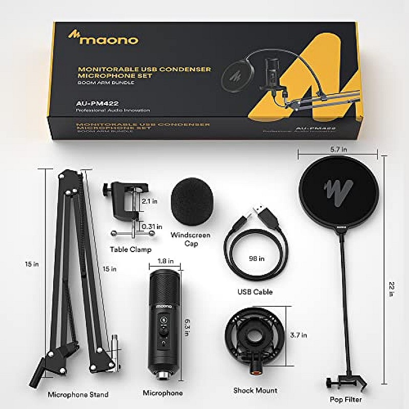 MAONO AU-PM420 USB Podcast Condenser Microphone, Computer Mic with Professional Sound Chipset for Gaming, Streaming