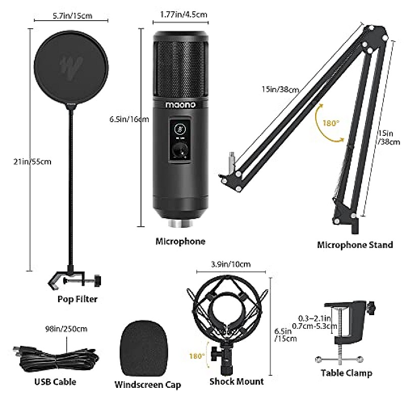 MAONO AU-PM420 USB Podcast Condenser Microphone, Computer Mic with Professional Sound Chipset for Gaming, Streaming