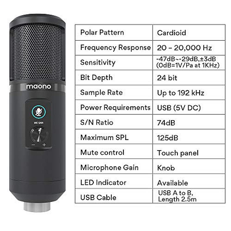 MAONO AU-PM420 USB Podcast Condenser Microphone, Computer Mic with Professional Sound Chipset for Gaming, Streaming