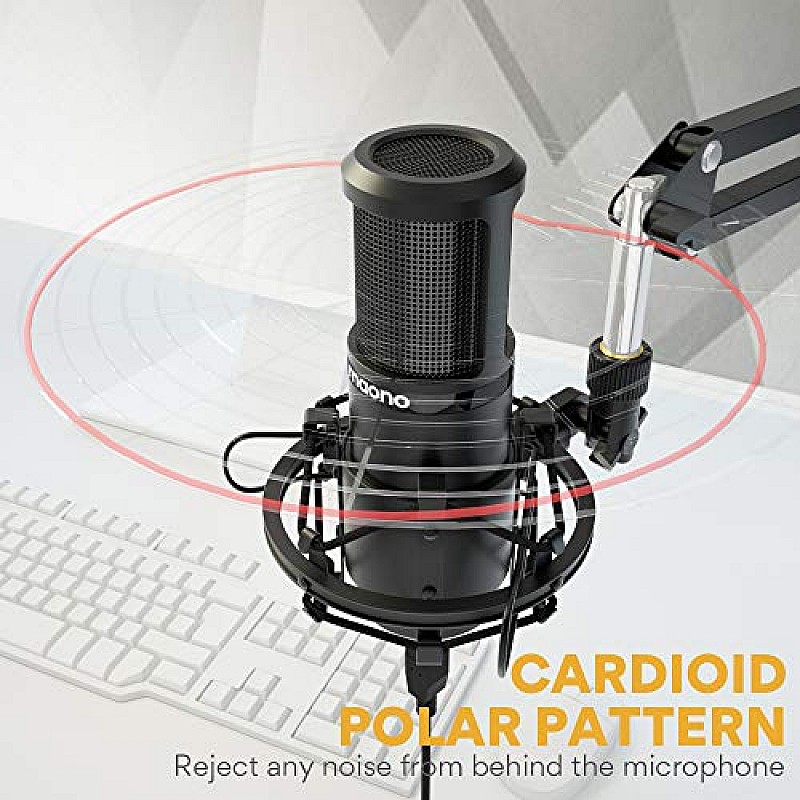 MAONO AU-PM420 USB Podcast Condenser Microphone, Computer Mic with Professional Sound Chipset for Gaming, Streaming