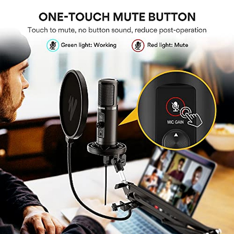 MAONO AU-PM420 USB Podcast Condenser Microphone, Computer Mic with Professional Sound Chipset for Gaming, Streaming