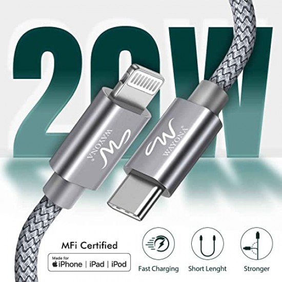 Wayona Type C to Lightning MFI Certified 20W Fast charging Nylon Braided USB C Cable for iPhone 