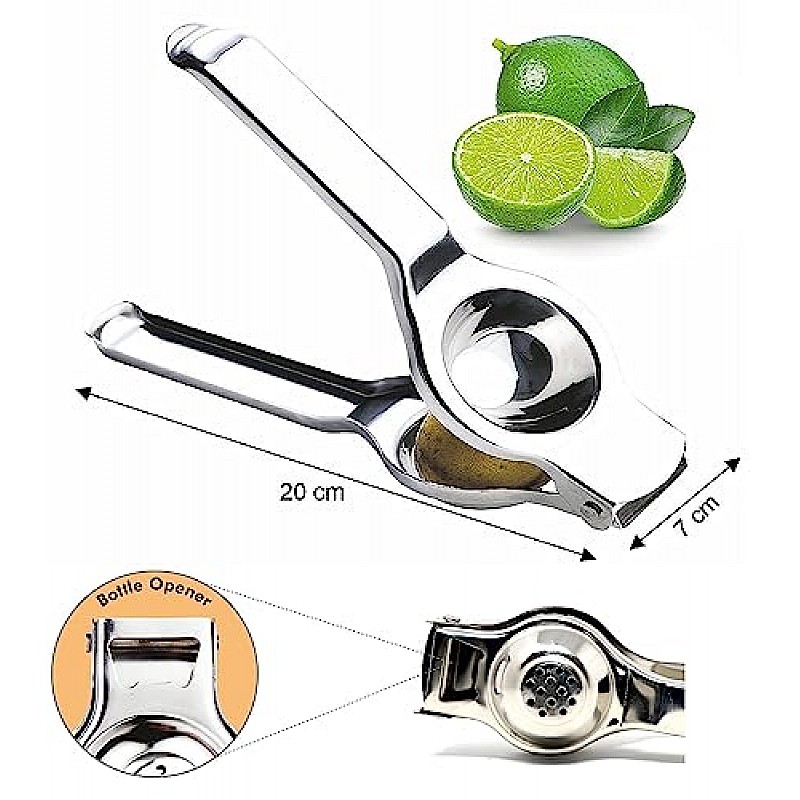 Signoraware Lemon Squeezer with Bottle Opener Food Grade Stainless Steel, Set of 1, Silver