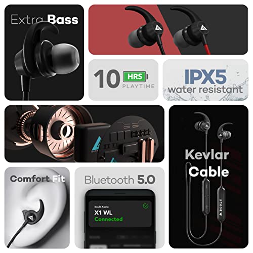 Boult Audio ProBass X1-WL in-Ear Wireless Earphones with 10 Hours Battery Life, Latest Bluetooth 5.0, IPX5 Sweatproof Headphones with mic (Black) Boult Audio ProBass X1-WL in-Ear Wireless Earphones with 10 Hours Battery Life, Latest Bluetooth 5.0, IPX5 Sweatproof Headphones with mic (Black)