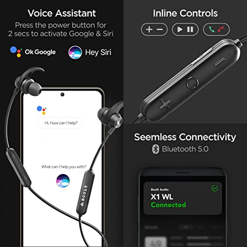Boult Audio ProBass X1-WL in-Ear Wireless Earphones with 10 Hours Battery Life, Latest Bluetooth 5.0, IPX5 Sweatproof Headphones with mic (Black) Boult Audio ProBass X1-WL in-Ear Wireless Earphones with 10 Hours Battery Life, Latest Bluetooth 5.0, IPX5 Sweatproof Headphones with mic (Black)