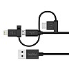 Belkin 3-in-1 Universal Micro USB, USB-C, Lightning Connector Cable 4 Feet (1.2 Meter) - Black-