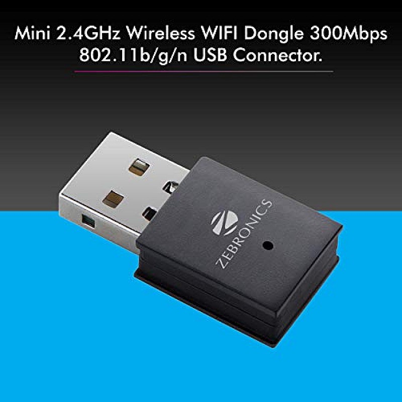 Zebronics ZEB-USB300WF 300Mbps WiFi Adapter Supports Advanced Security WPA/WPA2 for Hotspot (Black)