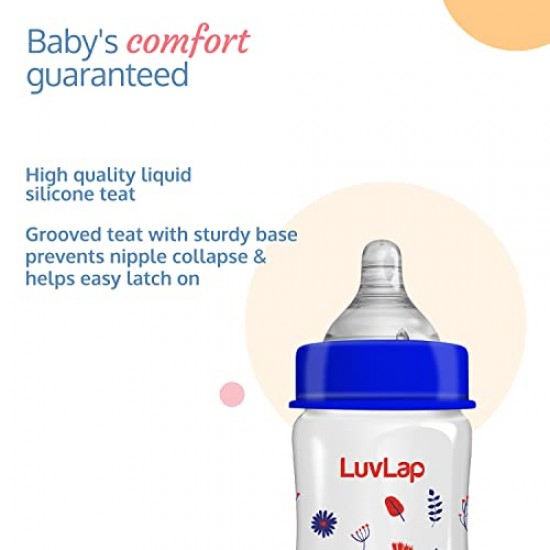 Luv Lap Anti-Colic Wide Neck Natura Flo Baby Feeding Bottle, 250ml, New Born / Infants / Toddler upto 3 years