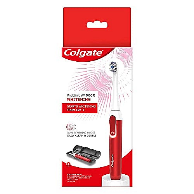 Colgate Proclinical 500R Whitening Rechargeable Sonic Toothbrush, Electric Toothbrush for adults with Soft & Spiral Bristles, Dual-Brushing Mode