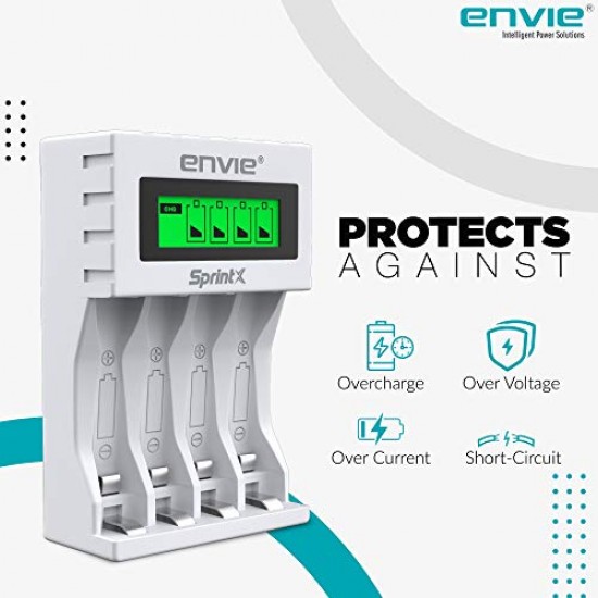 ENVIE® (ECR 11 MC) SprintX Ultra Fast Charger for Rechargeable Batteries AA & AAA Ni-mh, with LCD Display - (White)