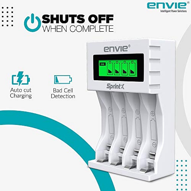 ENVIE® (ECR 11 MC) SprintX Ultra Fast Charger for Rechargeable Batteries AA & AAA Ni-mh, with LCD Display - (White)