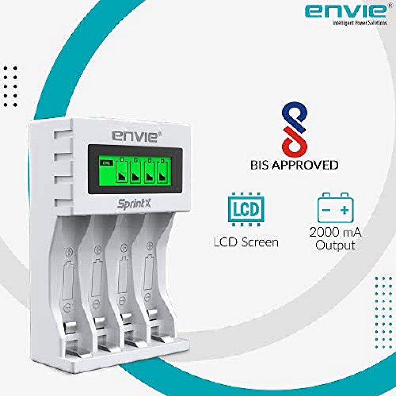 ENVIE® (ECR 11 MC) SprintX Ultra Fast Charger for Rechargeable Batteries AA & AAA Ni-mh, with LCD Display - (White)