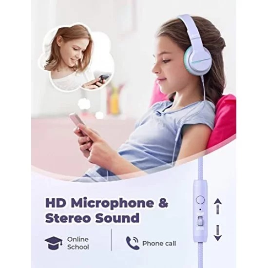 iClever HS19 Kids Headphones with Microphone, Over Ear HD Stereo Headphones for Kids