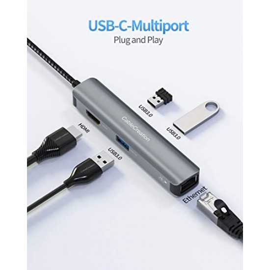 CableCreation USB C Hub Multiport Adapter, 5-in-1 USB C Adapter Aluminum Shell with 4K USB C to HDMI