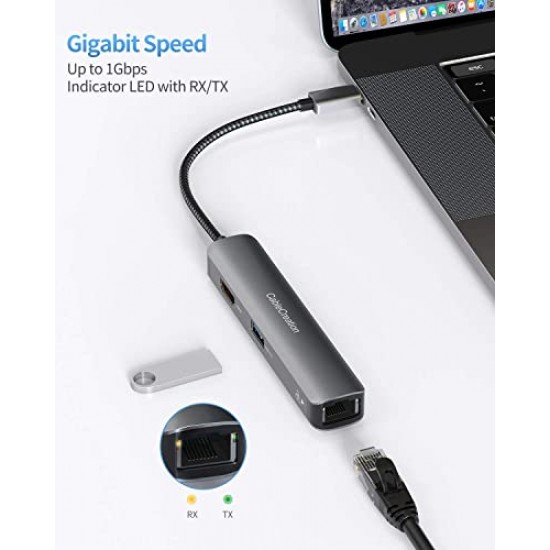 CableCreation USB C Hub Multiport Adapter, 5-in-1 USB C Adapter Aluminum Shell with 4K USB C to HDMI