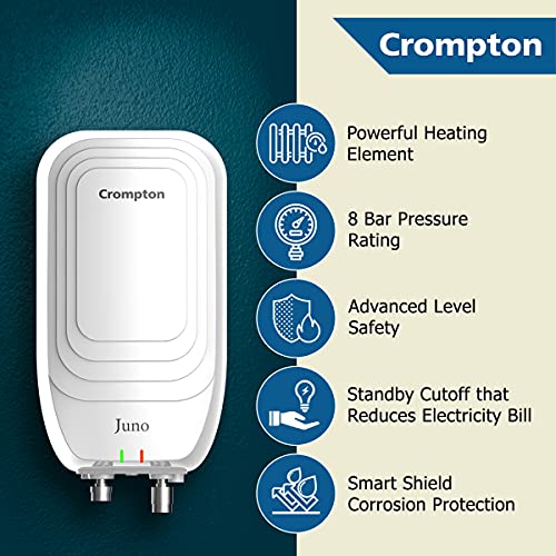 Crompton Juno 3-litres Instant Water Heater (Geyser) with Advance 4 Level Safety (White) Crompton Juno 3-litres Instant Water Heater (Geyser) with Advance 4 Level Safety (White)