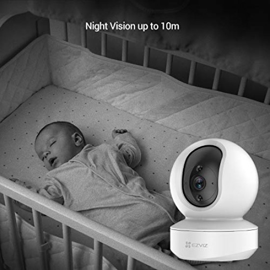 EZVIZ Security Camera Indoor Wi-Fi 2MP Motion Detection Smart Night Vision2-Way Audio Compatible with Alexa (TY1,White)