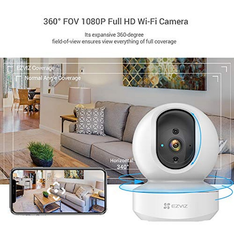 EZVIZ Security Camera Indoor Wi-Fi 2MP Motion Detection Smart Night Vision2-Way Audio Compatible with Alexa (TY1,White)