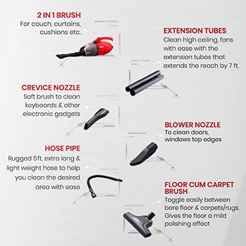 Eureka Forbes Compact 700 Watts Vacuum Cleaner And 6 accessories Red Black