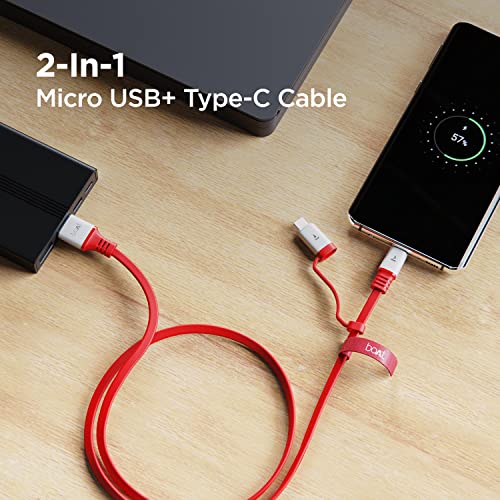 boAt Deuce USB 500 2-In-1 Micro USB + Type-C 6.5A Fast Charging Cable (Radiant Red)