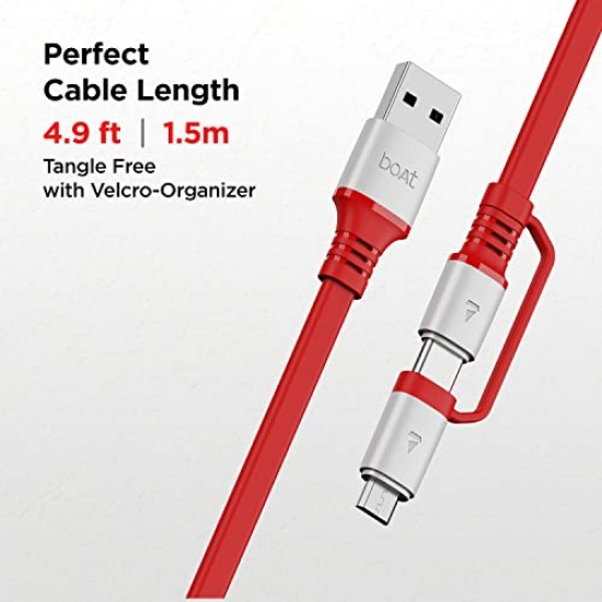 boAt Deuce USB 500 2-In-1 Micro USB + Type-C 6.5A Fast Charging Cable (Radiant Red)