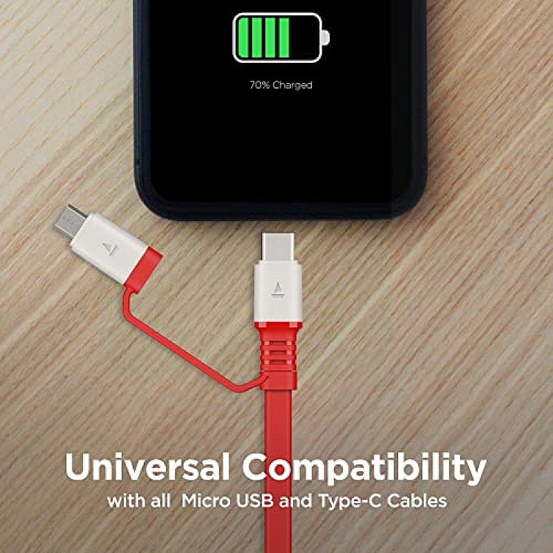 boAt Deuce USB 500 2-In-1 Micro USB + Type-C 6.5A Fast Charging Cable (Radiant Red)