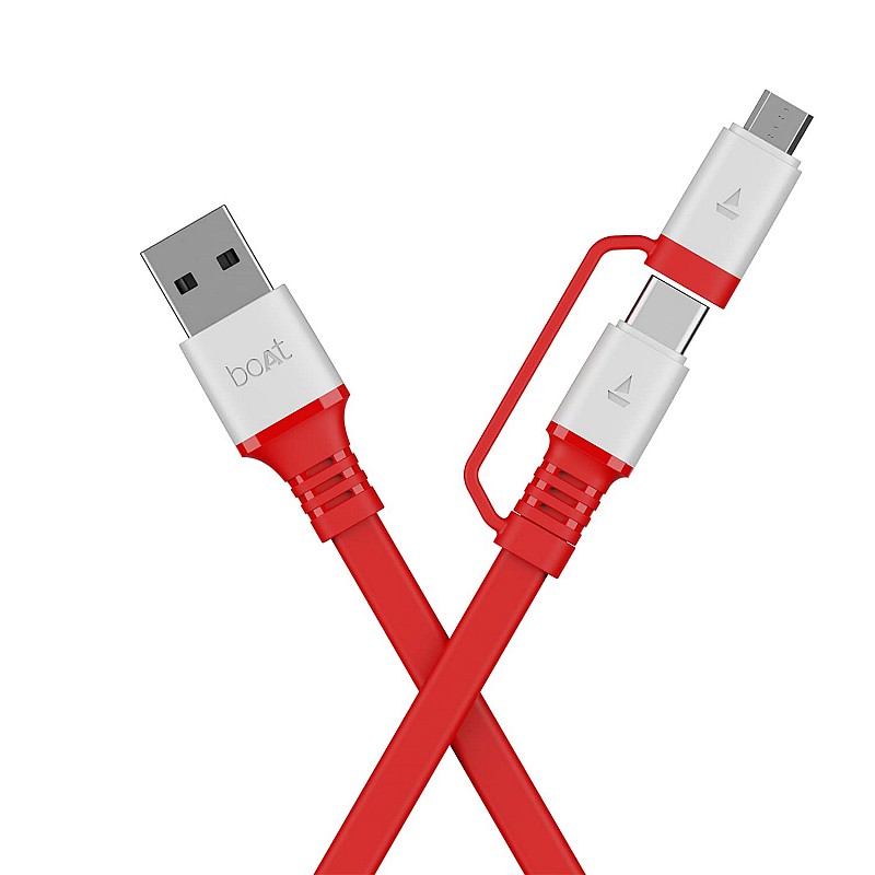 boAt Deuce USB 500 2-In-1 Micro USB + Type-C 6.5A Fast Charging Cable (Radiant Red)