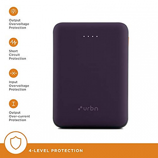 URBN 10000 mAh Li-Polymer Ultra Compact Power Bank 12W Fast Charge Dual USB Output Pocket Size (Purple)