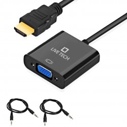Live Tech HDMI to VGA with 1PC Audio Cable (Extra 1PC Free), Gold-Plated HDMI to VGA Adapter (Black)