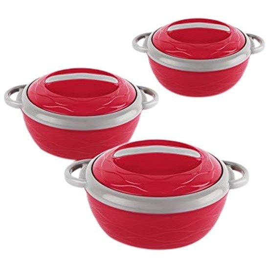CELLO Stainless Steel Hot n Fresh Casserole Set with Inner Steel, Set of 3 (500ml, 1000ml, 1500ml), Red
