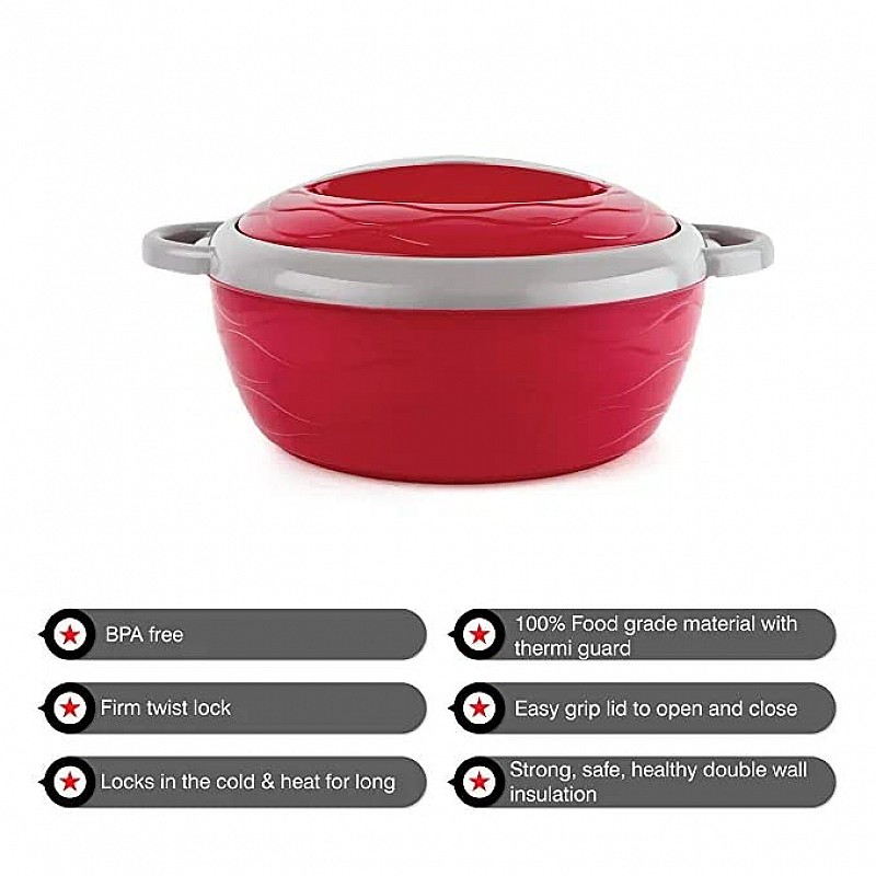 CELLO Stainless Steel Hot n Fresh Casserole Set with Inner Steel, Set of 3 (500ml, 1000ml, 1500ml), Red