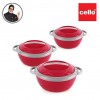 CELLO Stainless Steel Hot n Fresh Casserole Set with Inner Steel, Set of 3 (500ml, 1000ml, 1500ml), Red