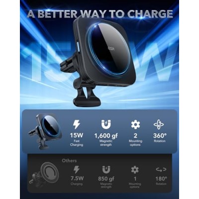 ESR for MagSafe Car Mount Charger,15W Magnetic Wireless Car Charger, Compatible with MagSafe Car Charger Black ESR for MagSafe Car Mount Charger,15W Magnetic Wireless Car Charger, Compatible with MagSafe Car Charger Black