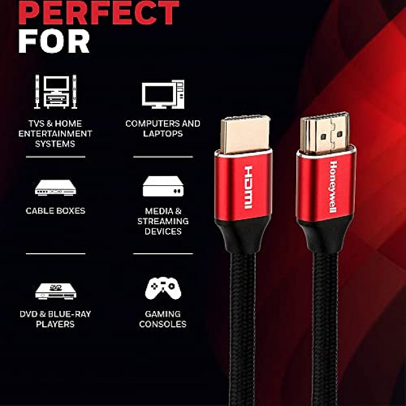 Honeywell HDMI Cable 2.1 with Ethernet, 8k@60Hz, 4k@120Hz UHD Resolution, 2 Mtr(6.6ft)-