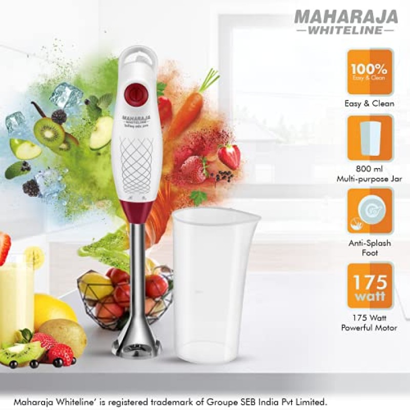 Maharaja Whiteline HB-124 Hand Blender, 175W (White, 1 Jar)