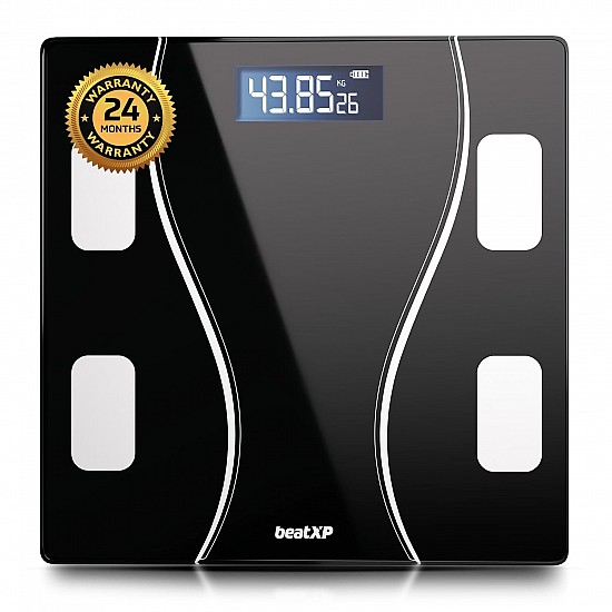 beatXP Black Art Weighing Machine with Backlit LCD Panel  Weight Machine for Body Weight